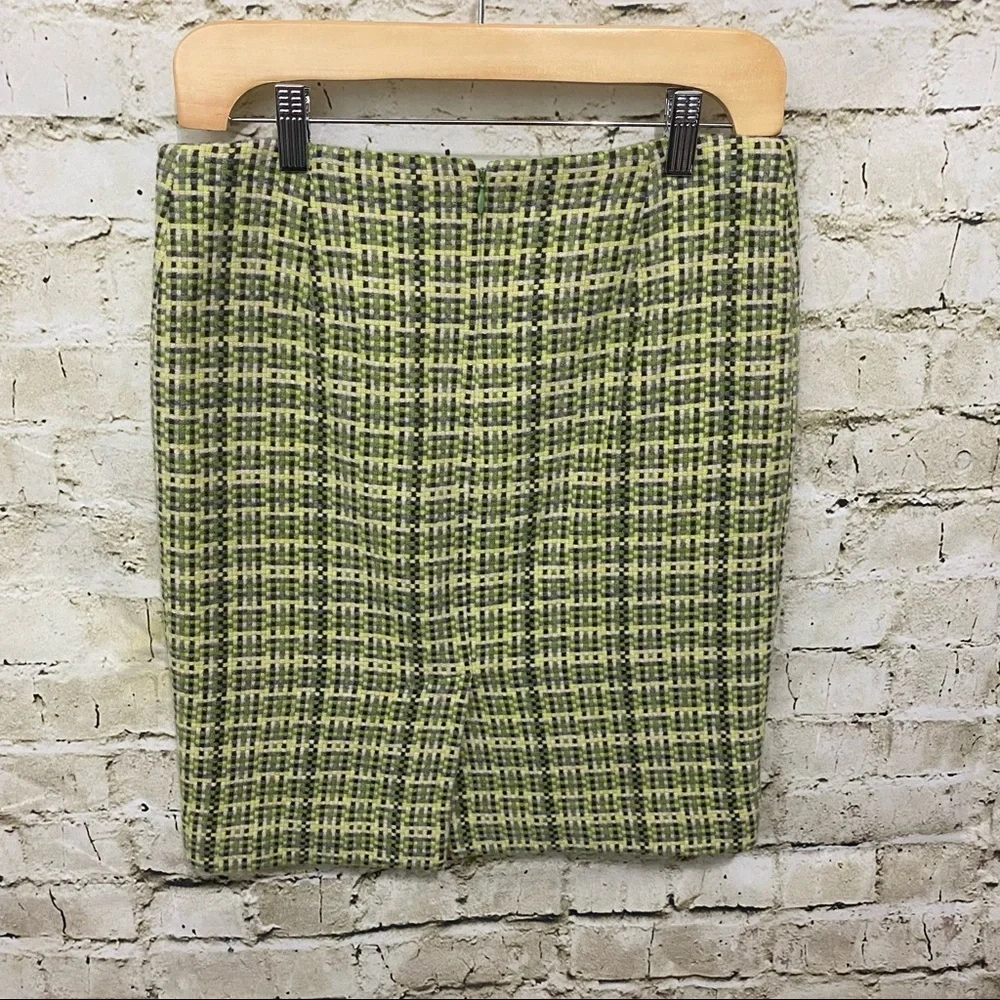 Theory Green Gray Tweed Wool Angora Pencil Skirt